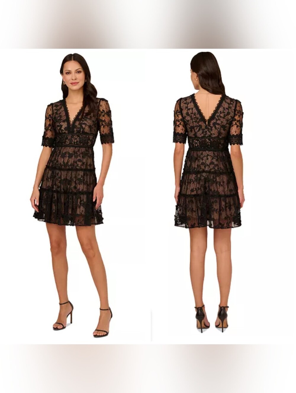 NEW Adrianna Papell V-Neck Lace Embroidered Dress Size 14